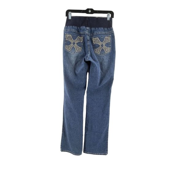 New Recruit Maternity Women's Pull On Stretch Denim Embroidered Jeans Size M - Picture 4 of 11